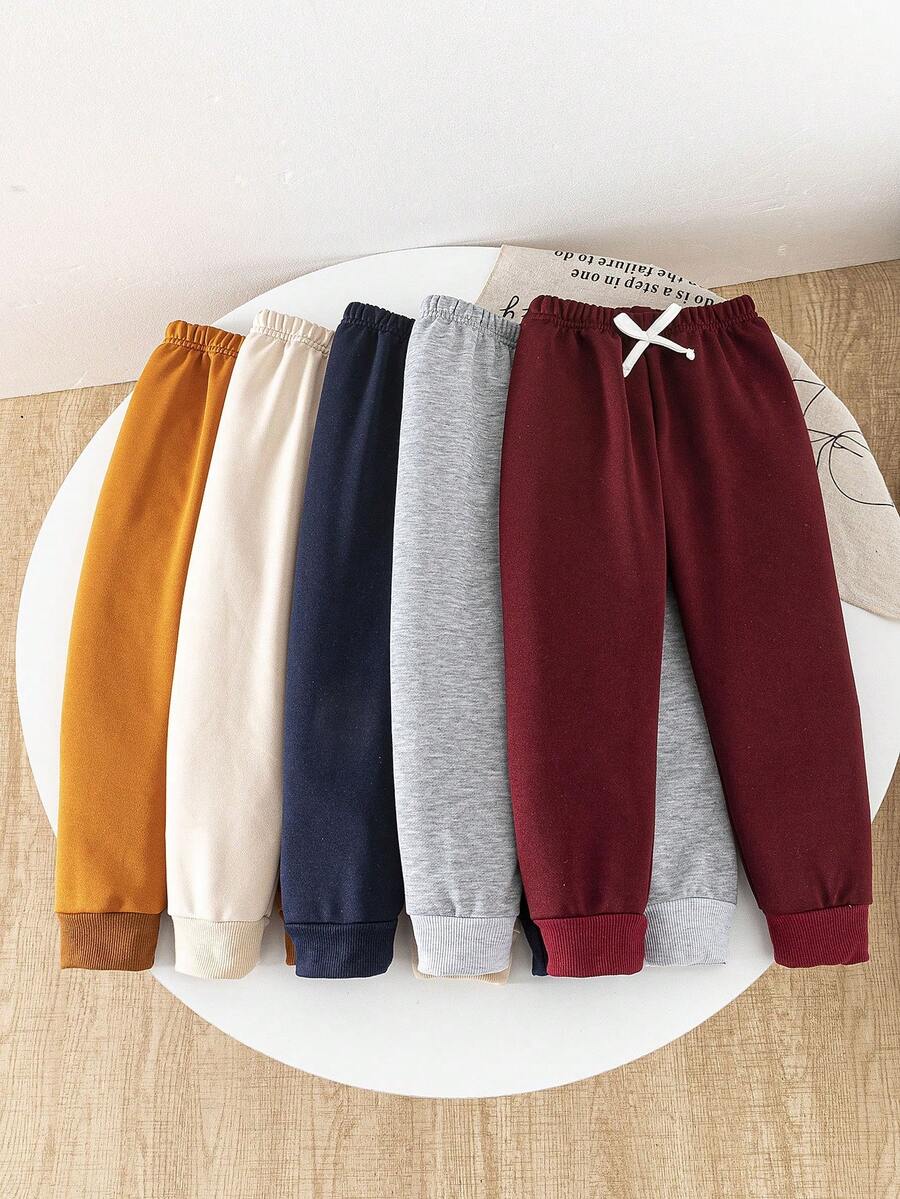 SHEIN Genkimix Kids 男童休闲罗纹腰带和下摆五片式运动裤 - 彩色 - 查看 1