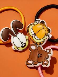 GARFIELD | SHEIN 6 chiếc dây buộc tóc hình mèo, cún con và gấu hoạt hình 3D dễ thương, dây chun co giãn, thích hợp để buộc tóc đuôi ngựa. - Nhiều màu - Xem 3