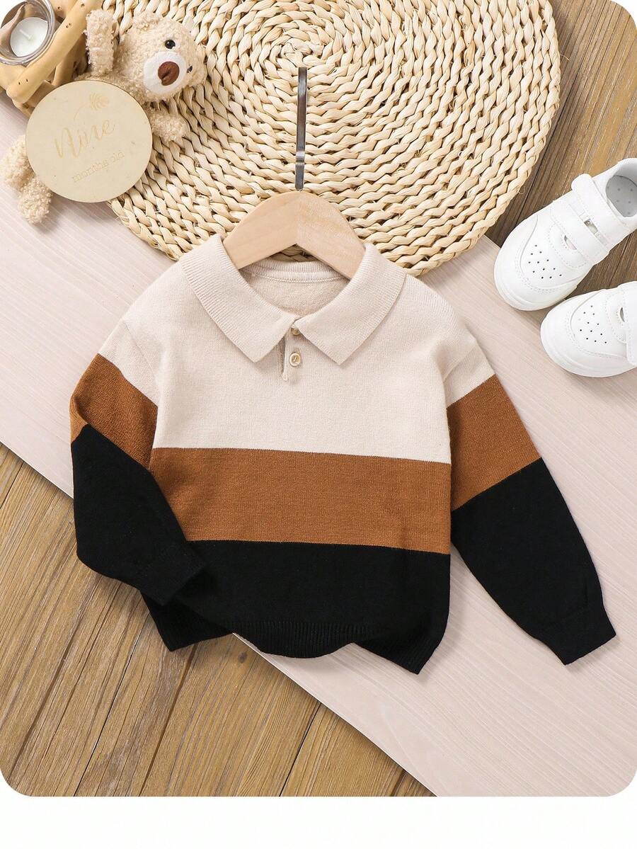 SHEIN Bébé garçon/fille pull à col roulé en tricot doux à blocs de couleurs, manches longues avec demi-zip - Multicolore - Voir 1