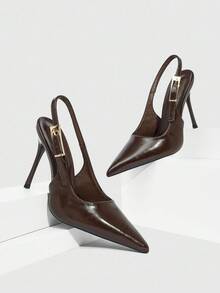 CUCCOO SZL Giày cao gót mũi nhọn có khóa cài thời trang dành cho nữ, thích hợp cho dịp Giáng sinh. - Cà phê nâu - Xem 7