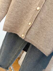 Franclia French Retro Conservative Elegant Casual Versatile Outerwear Women's Dress, Frill Collar, Cuffs And Hem, Button Decoration, Gray Long Sleeve Fitted Style, Suitable For Autumn, Winter, Christmas, Outings, Parties, Business Casual, Commuting, Faux Fur Cardigan - Khaki - View 6