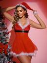 Fantasy Costume 3pcs Christmas Lingerie Set For Women: Dress + Hat + G-String, Role Play Costume With Fur Trim
