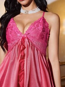 女士性感蝴蝶结仿丝吊带裙 - 粉色 - 查看 4