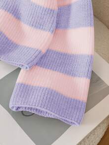 Souflis Souflis Kleine Mädchen Lässig Farbblock gestreifter Rundhals Raglan Pullover, Herbst/Winter - Mauve - Übersicht 3