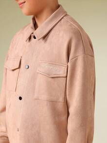 SUMWON Luxury Suedette Wide Leg Two Piece Set Shirt Collar Button Front Long Sleeve Oversized Fall Winter Coordinated Outfit Contemporary Fashion - Camel - View 6