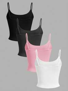 SHEIN EZwear 4 piezas de tops de camisola casual cortos para mujer, apropiados para el verano - Multicolor - Ver 2