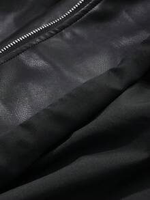 DAZY 1件女士纯色前拉链长袖口袋简约PU皮夹克，秋季女装皮夹克