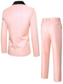Manfinity Mode Bộ quần áo vest cổ lọ họa tiết tương phản dành cho nam công sở trang trọng đi làm và đi chơi - Màu Hồng baby - Xem 2