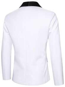 Calvornis 男士撞色披肩领长袖西装外套和裤子商务套装 白色西装 男士白色西装外套和裤子 派对西装 婚礼西装 - 白色 - 查看 3