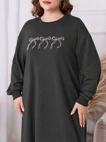 Lacomfia Plus Size Casual Butterfly Print Long Hoodie, Autumn - Dark Grey - View 4