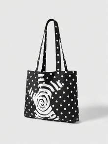 ROMWE Anime Bolso de hombro negro de gran capacidad con función múltiple: estrella giratoria y lunares, bolso versátil y de moda que cabe una laptop, adecuado para el uso diario - Negro - Ver 3