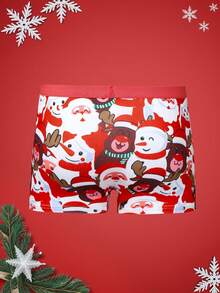 Teen Boy Cute Santa Claus Print Underwear, Soft Fabric Skin-Friendly, Holiday Gift, For Christmas