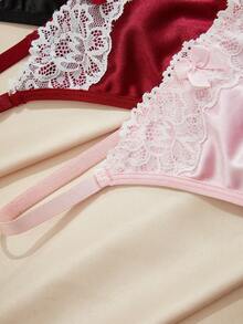 Charlaine Bragas tipo tanga elegantes y sexys de mujer con parches de encaje y decoración de moño - Multicolor - Ver 3