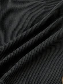 SHEIN 少女黑色针织条纹拼布高领长袖紧身衣