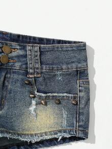 Rina Fox Women's Low Waist Fashionable Y2K Casual Denim Shorts - Medium Wash - View 5