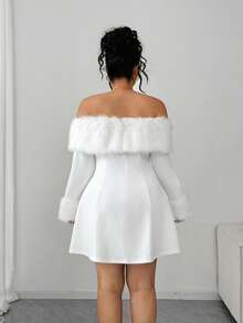Elenzga Plus Size Women's Elegant Faux Fur Collar Dress, Suitable For Valentine's Day, Holidays, New Year's Party, Wedding, Christmas - White - View 2