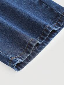 SHEIN 年轻女孩宽松深蓝色牛仔裤，适合秋季、冬季、休闲时尚度假穿着，2000年代风格，万圣节牛仔裤，圣诞节。 - 深色水洗藍 - 查看 5