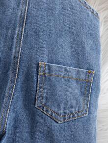 SHEIN 女婴粉色心形刺绣蓝色牛仔连体裤 - 深色水洗藍 - 查看 4