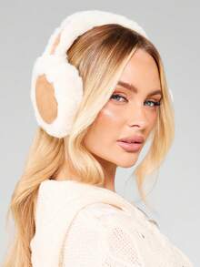 MISSGUIDED 蓬松冬季耳套，带温暖毛绒衬里，寒冷天气耳朵保护配件 - 駝色 - 查看 1