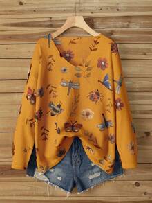 EMERY ROSE Áo len chui đầu dáng rộng cổ chữ V dệt kim màu trơn in họa tiết dành cho nữ, thích hợp cho các dịp lễ Halloween, Năm mới, Ngày lễ tình nhân, Lễ tạ ơn, Giáng sinh, Lễ phục sinh, Tiệc tùng, Đêm giao thừa - Màu Cam cháy - Xem 1