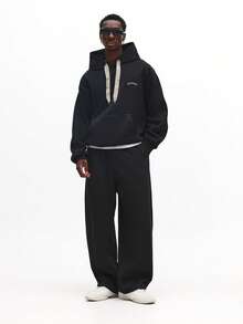 SUMWON Oversized Pullover Hoodie With Drawstring And Front Pocket For Casual Streetwear Plain - Black - View 3