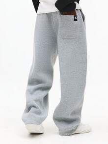 SUMWON Straight Leg Sweatpants With NY Logo Print - Heather Grey Relaxed Fit Joggers For Casual Comfort And Everyday Loungewear Plain - Grey - View 2