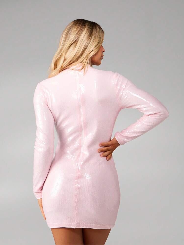 MISSGUIDED High Neck Long Sleeve Sequin Bodycon Mini Dress Party Evening Glitter Sparkle