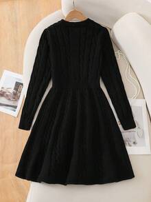 Sparklyn Tween Girls Sweater Dresses, Fashion Elegant Cute Bow Puff Sleeve Pullover Short Dress Girl Long Sleeve Dresses Girls Spring Autumn French Style Dress Dresses Girl Black - Black - View 2