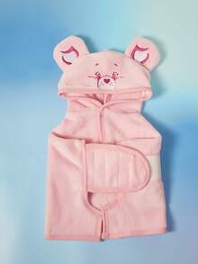 Care Bears X PETSIN 1件刺繡泰迪熊粉色絨毛連帽寵物浴袍，柔軟舒適且吸水，適合貓狗使用，適合洗澡後、泳池日、海邊旅行或日常美容，生日或週年紀念的可愛個性化禮物 - 粉色 - 查看 2