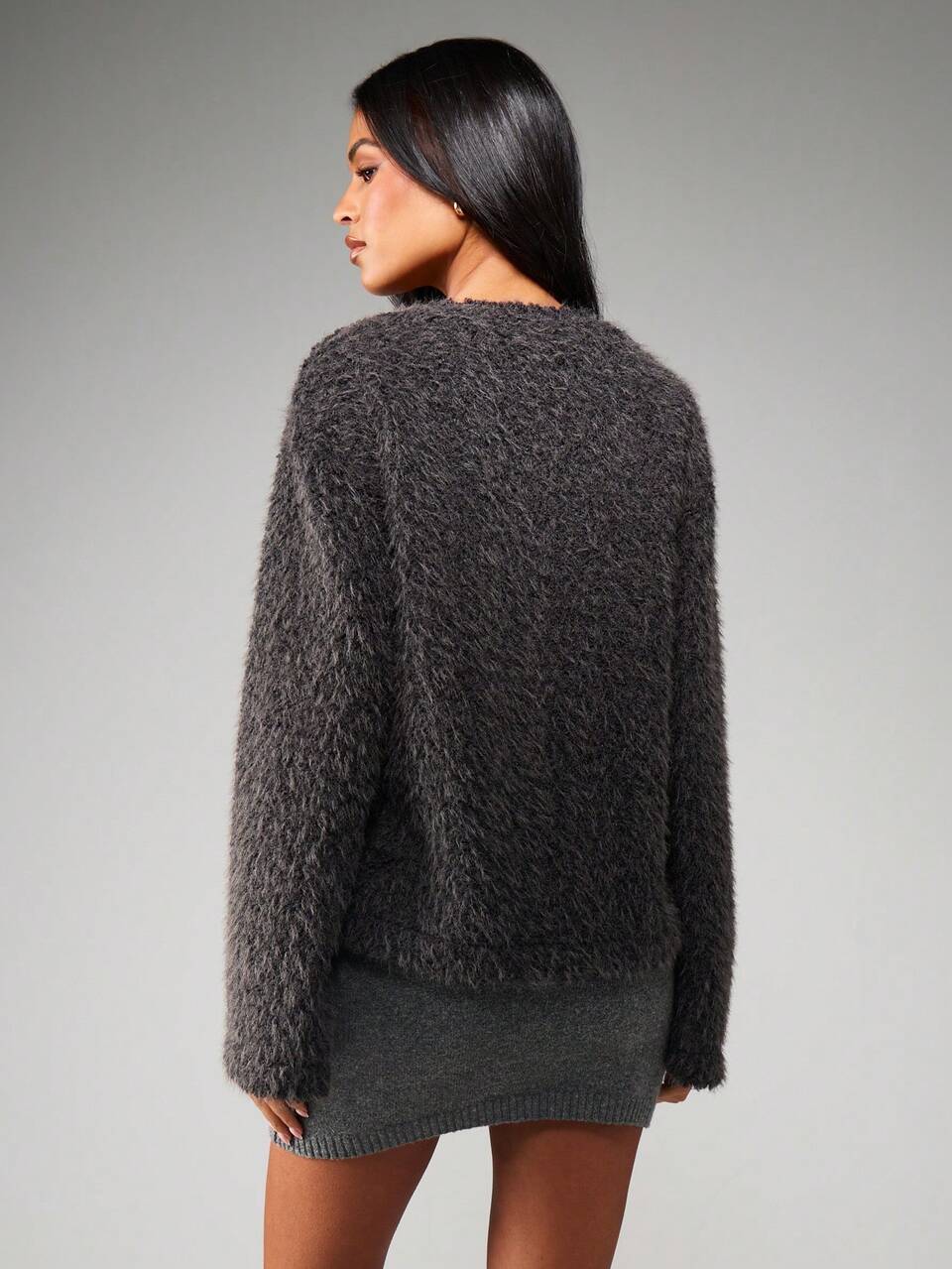 MISSGUIDED Christmas Fuzzy Wrap Cardigan With Pin Closure Long Sleeve Cozy Winter Sweater Jacket