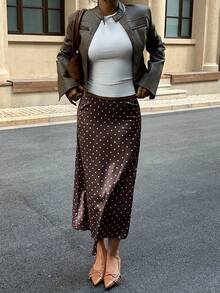SHEIN EZwear Plus Size Casual & Commute Polka Dot Print Skirt