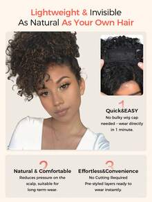 Extensiones de cabello con tapa de rizos ondulados con flequillo, resaltado de cabello humano para mujeres, extensiones de cabello con clip, color natural #30 para uso diario, fácil de usar - SNATURAL/30 - View 5