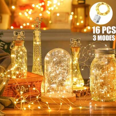 16 pièces Guirlande lumineuse LED de fée de 2 m/6,56 pi pour la décoration de la maison, alimentée par batterie, guirlande lumineuse scintillante, pour la décoration intérieure de bocaux en verre, décorations de mariage, décorations de jardin et de cour, décorations de pièce de famille, accessoires de décoration de salon et de chambre à coucher