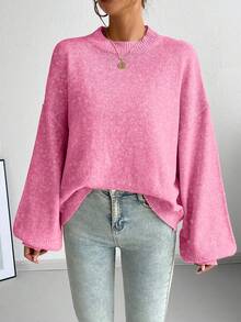 Chiquease Casual French Style Loose Fit Crew Neck Long Sleeve Knit Sweater, Versatile For Autumn/Winter - Hot Pink - View 6