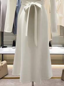 Franclia Women's Solid Color Elegant Dress With Bow - White - View 4