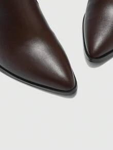 CUCCOO BIZCHIC 高品质棕色袖口针织高筒靴，尖头粗跟优雅女靴，时尚百搭新款靴子，展现女性魅力和优雅 - 棕色 - 查看 7