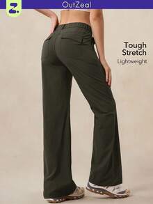 OutZeal 女式无 PFC 防水弹力尼龙口袋喇叭裤户外徒步露营裤 - 軍綠色 - 查看 9