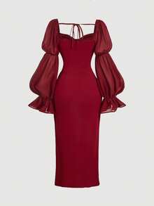 SHEIN Vintage langes Kleid für Kleine Mädchen, Partykleid, Schulanfang, geeignet für elegante Outfits für Tween-Mädchen, Schulanfang, Geburtstagsfest, Abendparty, Aufführung, Hochzeit, Taufe, Eröffnungszeremonie, Schule, Reise, Halloween, Abschlussball, Konzert, Weihnachten - Bordeaux - Übersicht 3