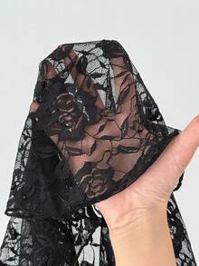 Sunspun 优雅朋克复古蕾丝花边吊带背心 + 披肩旗袍套装，A 字及膝，加大码，适合秋季、冬季和春季 - 彩色 - 查看 9