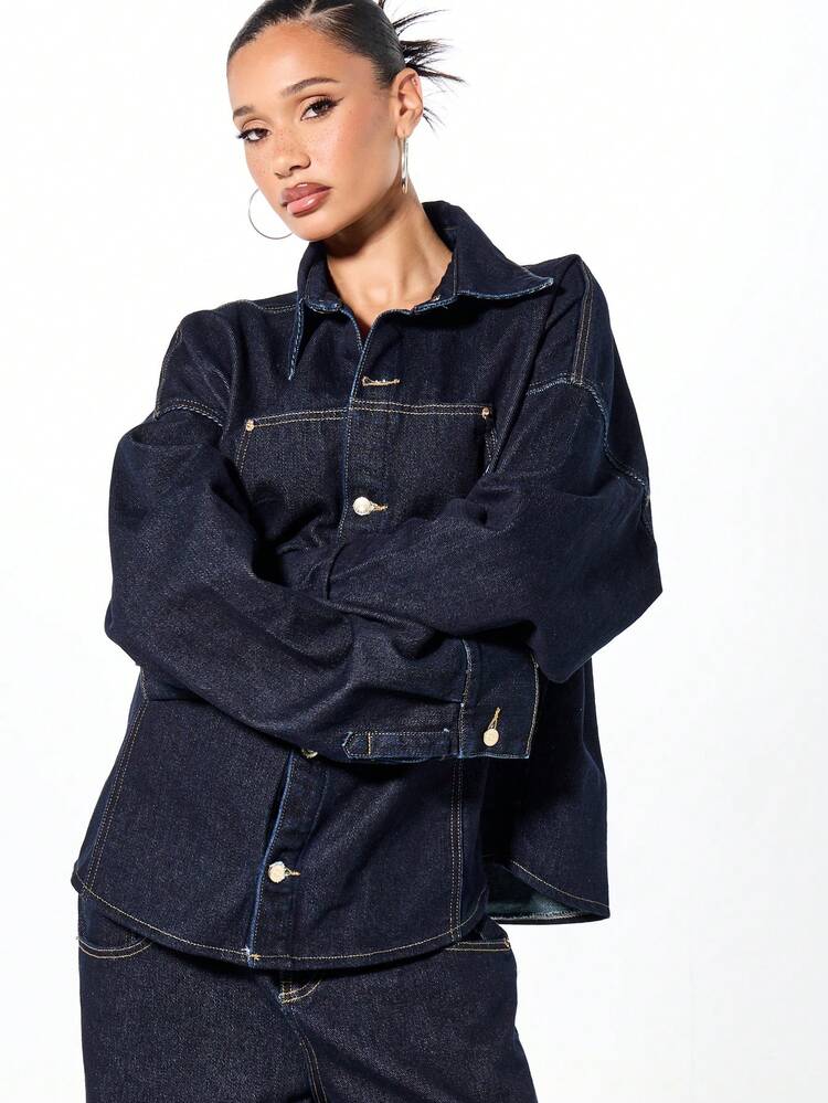 SUMWON WOMEN Raw Indigo Denim Jacket With Gold Buttons