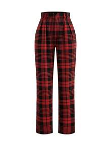 Ellevyn 女士褶皱锥形裤，黑色和红色针织弹力格子，优雅日常穿着，适合圣诞节和节日，秋冬 - 彩色 - 查看 12