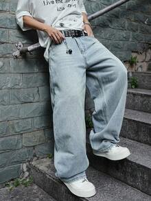 Manfinity EMRG Quần jean ống rộng túi đơn giản cho nam - Rửa nhẹ - Xem 7