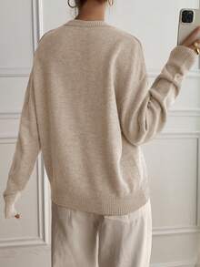 DAZY 休闲拼色亨利领套头衫，柔软针织二合一女式毛衣 - 杏色 - 查看 3