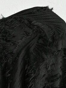 Viva Relle 大码女式深 V 领灯笼袖流苏腰性感连衣裙 - 黑色 - 查看 8