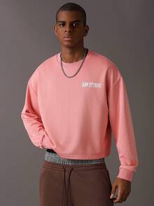 STYNVO Men's Casual Letter Print Crew Neck Long Sleeve Pullover Sweatshirt, Autumn - Pink - View 2