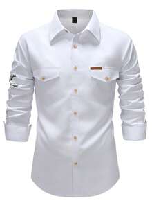 Manfinity Nomadique Men's Western Cowboy Style Casual Long Sleeve Shirt White And Gold Dress Shirt Men Flannel Men White Long Sleeve Shirt Rodeo Shirt Men - White - View 4