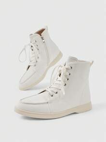 Sleekvia Women's Casual Versatile Lace-Up Ankle Boots For Christmas - Beige - View 2