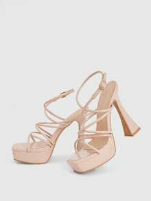 CUCCOO LuxiPop 时尚优雅的通勤高跟防水台凉鞋 - 杏色 - 查看 7