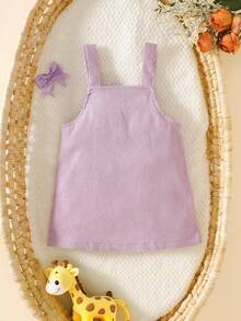 SHEIN Baby Girl Cute Deer Embroidery Strap Casual Outdoor Dress, Spring/Autumn - Purple - View 2