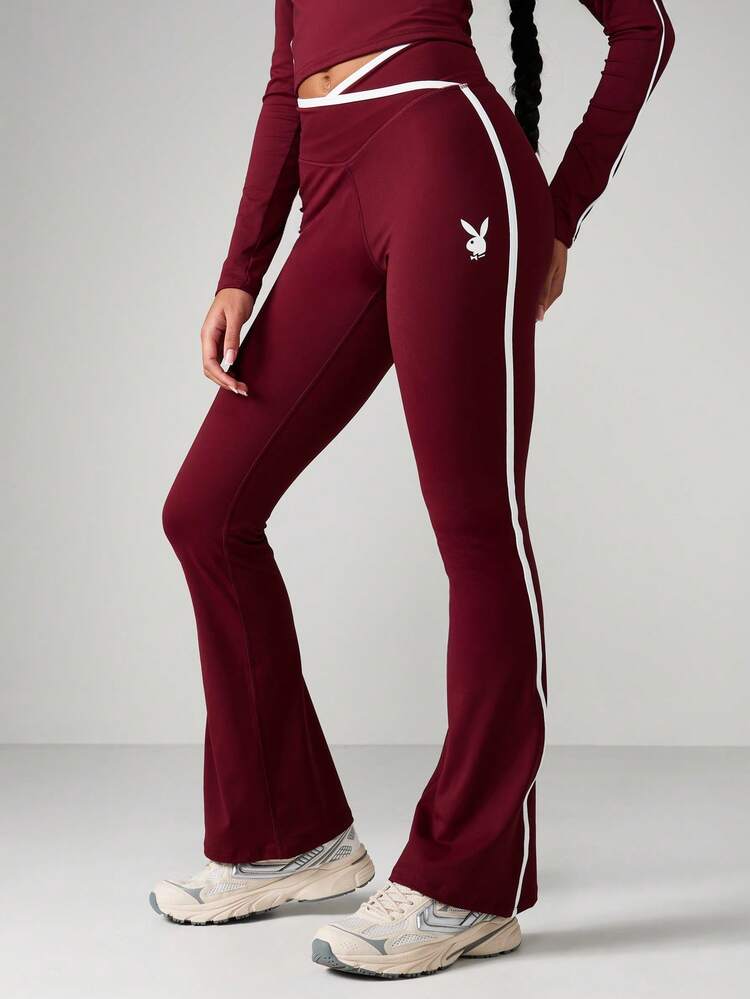 Missguided x Playboy High Rise Athletic Flare Pants With Side Stripe Detail Perfect For Yoga Training And Active Lifestyle